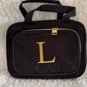 NEW/Never Used Travel Quilted Bag with Gold Initial